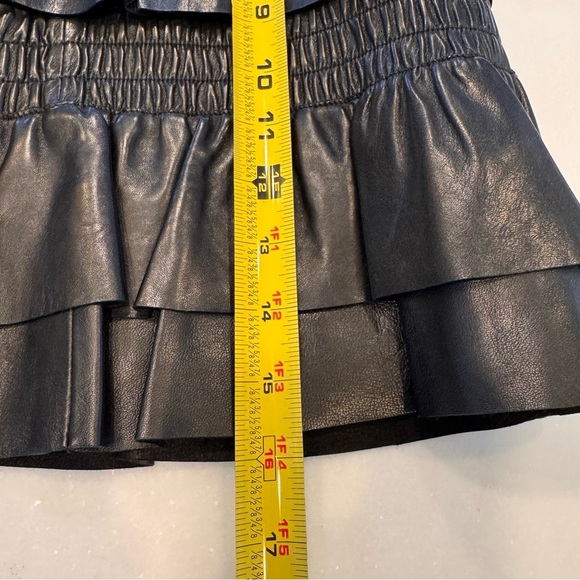 NEW Maje Leather Skirt Black Jupia Ruffle Mini A Line $595 Size 34 FR / 6 US - Picture 9 of 13